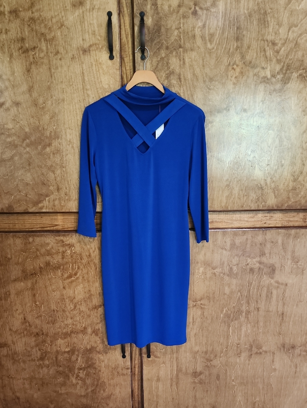 NWT-New York & Company Royal Blue Midi Dress with Crisscross Neck